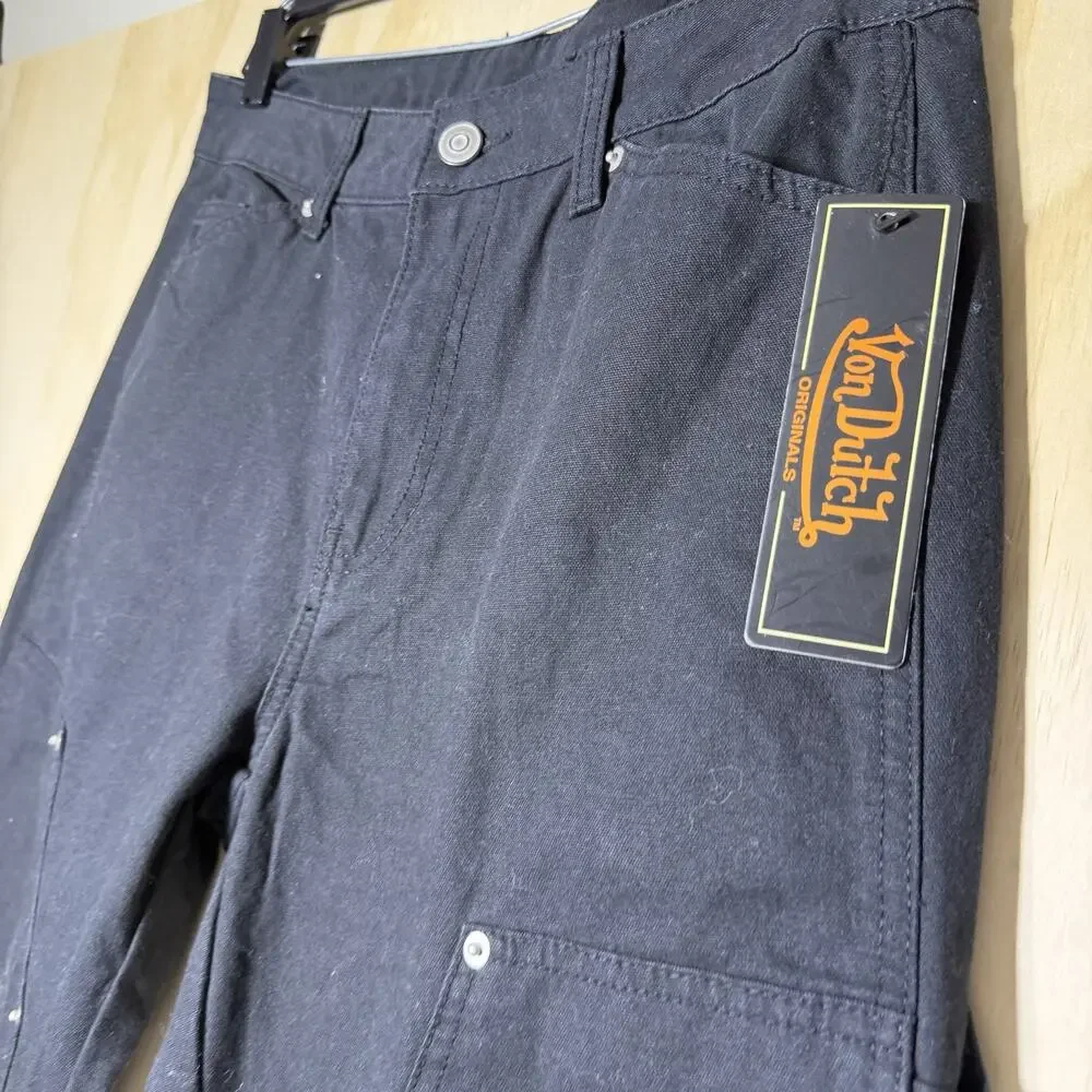 Von Dutch Originals Black Carpenter Pants‎ Graphic Logo Workwear Mens 30x32 NWT